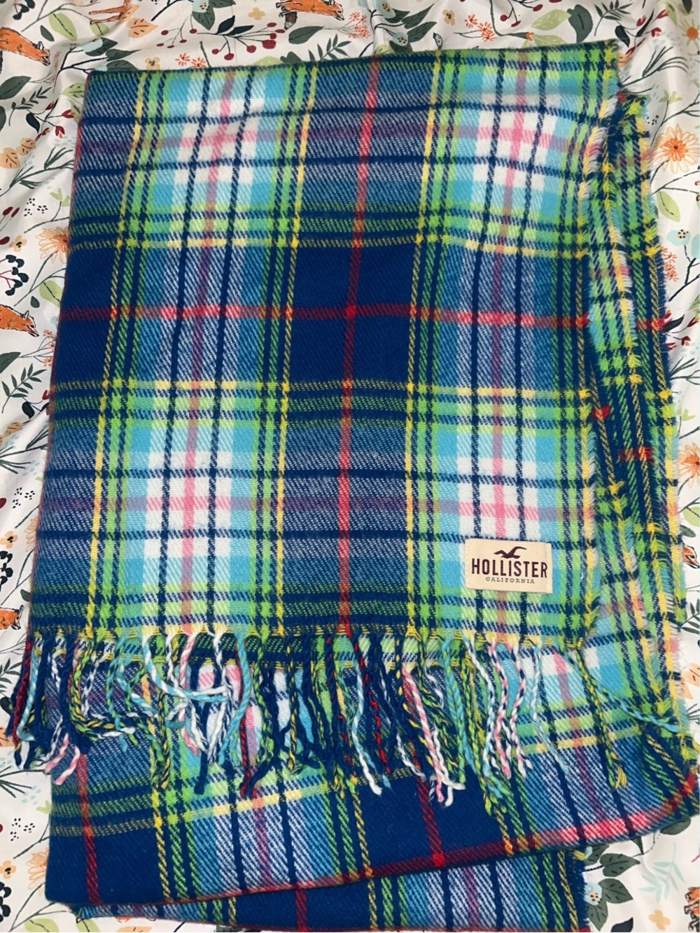 Hollister Blue Plaid Fringe scarf